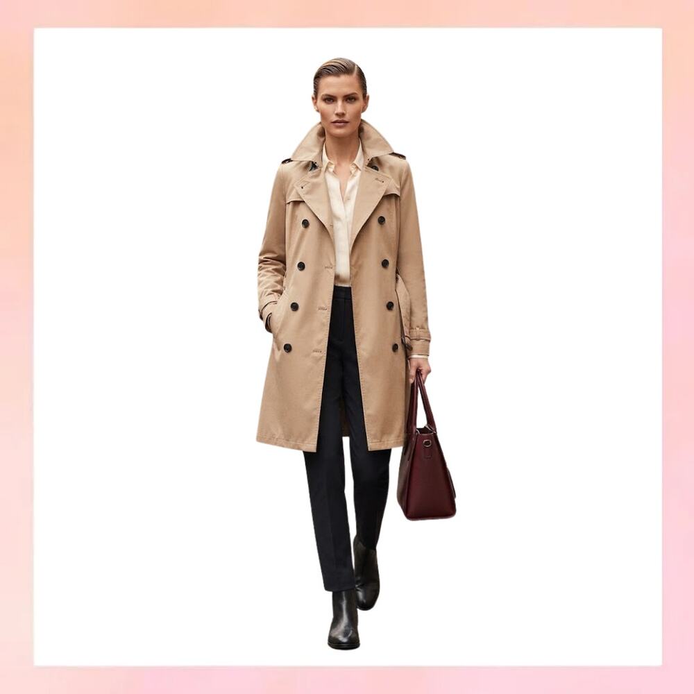 Old Navy Khaki Trench Coat Double Breasted Belted Jacket Size L